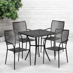 Oia Commercial Grade 28" Square Indoor-Outdoor Steel Patio Table Set