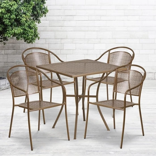 Oia Commercial Grade 28" Square Indoor-Outdoor Steel Patio Table Set W/ Round Back Chairs - Image 2