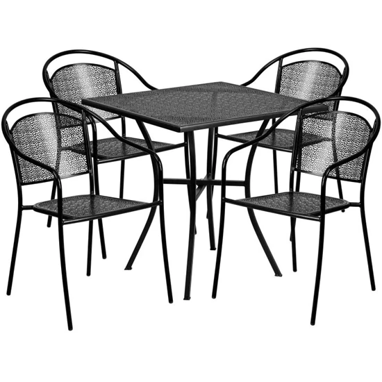 Oia Commercial Grade 28" Square Indoor-Outdoor Steel Patio Table Set W/ Round Back Chairs - Image 3