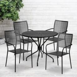 Oia Commercial Grade 35.25" Round Indoor-Outdoor Steel Patio Table Set