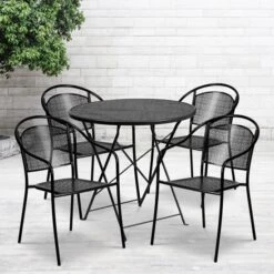 Oia Commercial Grade 30" Round Indoor-Outdoor Steel Folding Patio Table Set