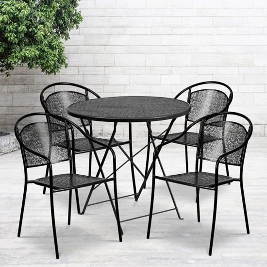 Oia Commercial Grade 30" Round Indoor-Outdoor Steel Folding Patio Table Set