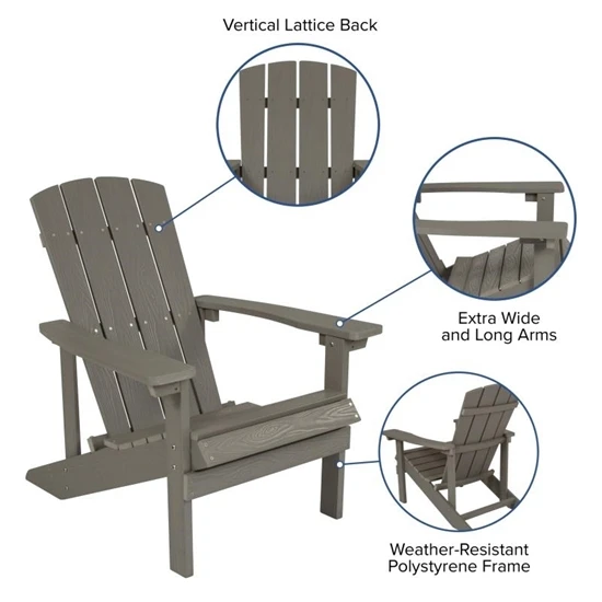 Charlestown Commercial All-Weather Poly Resin Wood Grey Adirondack Chair - Image 4